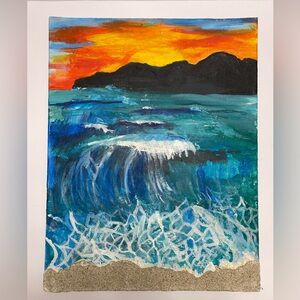 Original Beach Sunset Painting | 14.5 x 11 | Venice Beach Sand | Coastal Art